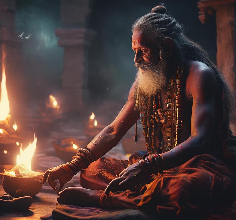 aghori baba in agra performing tantric ritual taj mahal dark background