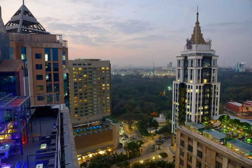 Bangalore skyline at night showing modern city energy and spiritual atmosphere